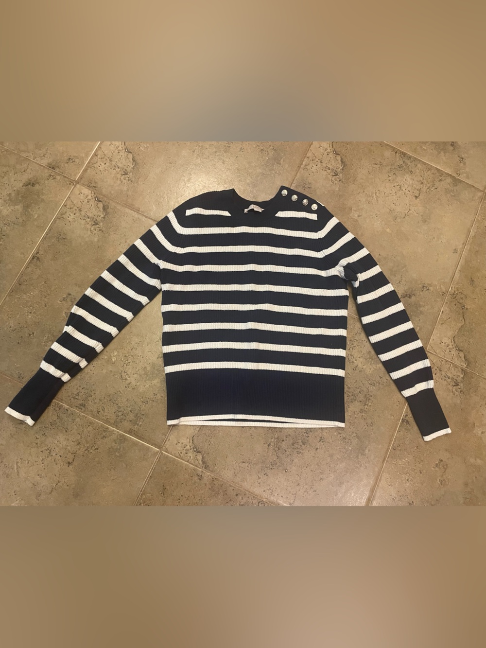 Striped Navy and White Button-Shoulder Sweater